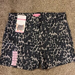 Isaac Mizrahi Black and Gray Leopard Print Jean Shorts